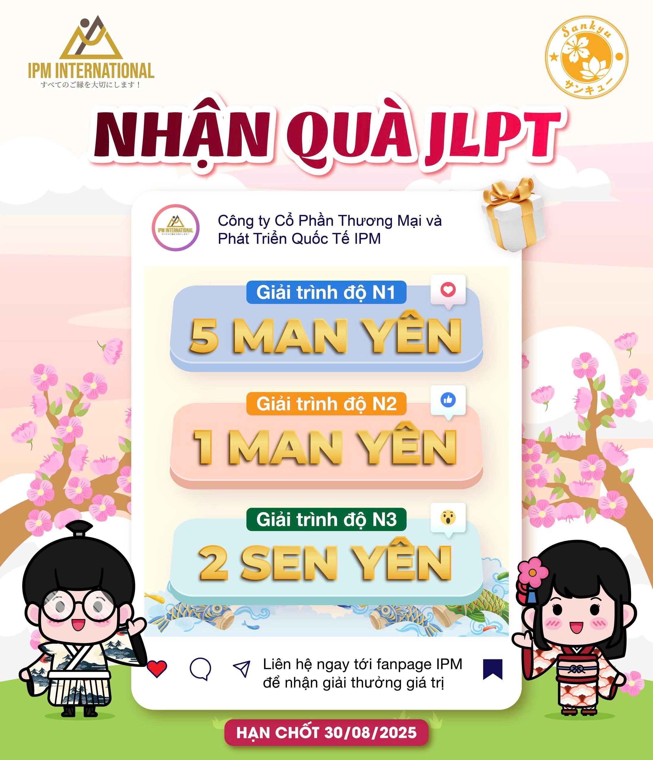 💝💝💝 THI ĐỖ JLPT – RINH NGAY QUÀ CỰC XỊN CÙNG IPM 💝💝💝